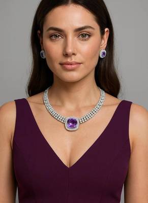 purple amethyst necklace and earrings set silver cz bridal jewellery 1