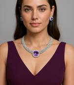 purple amethyst necklace and earrings set silver cz bridal jewellery