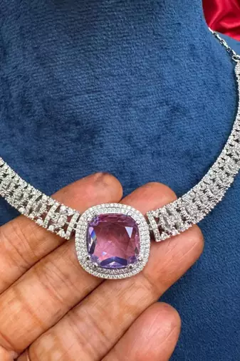 purple amethyst necklace and earrings set: silver cz bridal jewellery