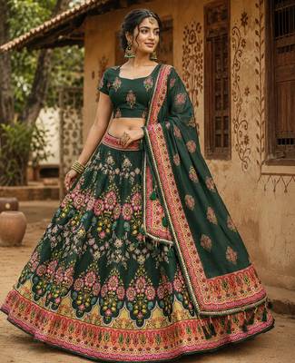 Navratri Ajrakh Print Rayon Lehenga Choli & Blouse With Dupatta 1