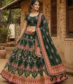 Navratri Ajrakh Print Rayon Lehenga Choli & Blouse With Dupatta