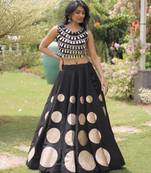 Black Mirror Work Silk Blend Printed Navratri Lehenga Choli
