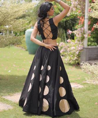 Black Mirror Work Silk Blend Printed Navratri Lehenga Choli 3