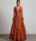 Rust orange embroidered organza Lehenga set