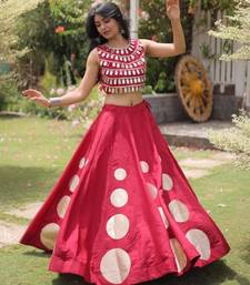 Maroon Mirror Work Silk Blend Printed Navratri Lehenga Choli
