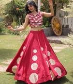 Maroon Mirror Work Silk Blend Printed Navratri Lehenga Choli