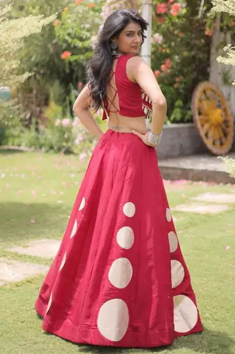 Maroon Mirror Work Silk Blend Printed Navratri Lehenga Choli
