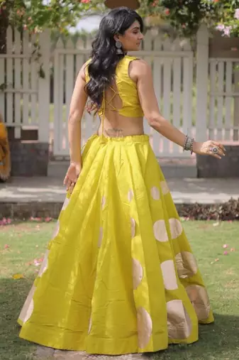 Parrot Green Mirror Work Silk Blend Printed Navratri Lehenga Choli
