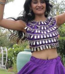 Purple Mirror Work Silk Blend Printed Navratri Lehenga Choli