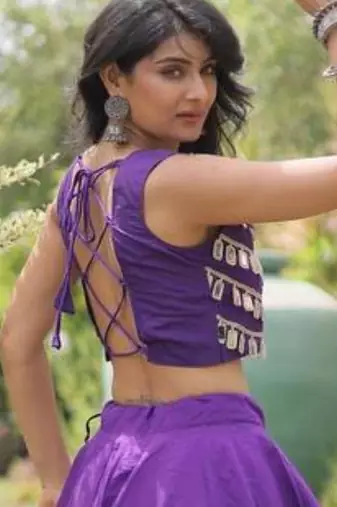 Purple Mirror Work Silk Blend Printed Navratri Lehenga Choli