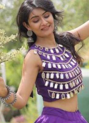 Purple Mirror Work Silk Blend Printed Navratri Lehenga Choli 4