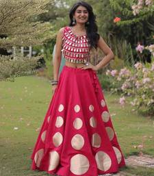 Pink Mirror Work Silk Blend Printed Navratri Lehenga Choli
