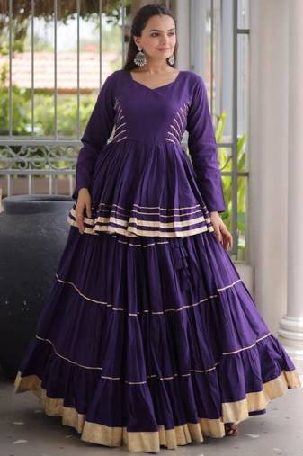 Purple Gota Patti Cotton Poly Embroidered Navratri Lehenga Choli