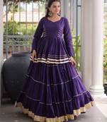 Purple Gota Patti Cotton Poly Embroidered Navratri Lehenga Choli