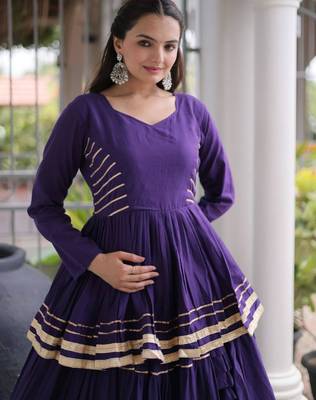 Purple Gota Patti Cotton Poly Embroidered Navratri Lehenga Choli 2