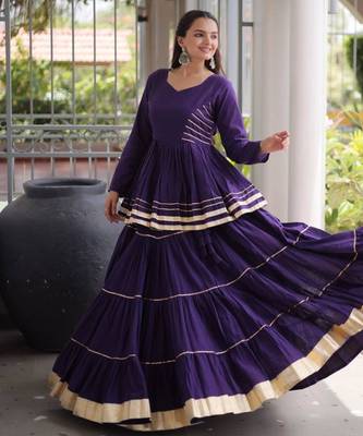 Purple Gota Patti Cotton Poly Embroidered Navratri Lehenga Choli 4