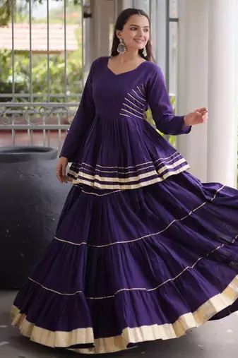 Purple Gota Patti Cotton Poly Embroidered Navratri Lehenga Choli