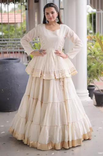 Off-White Gota Patti Cotton Poly Embroidered Navratri Lehenga Choli