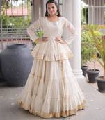 Off-White Gota Patti Cotton Poly Embroidered Navratri Lehenga Choli