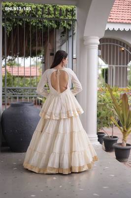 Off-White Gota Patti Cotton Poly Embroidered Navratri Lehenga Choli 3