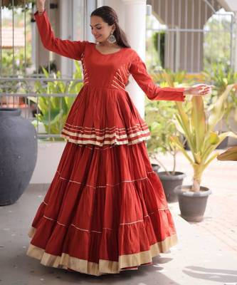 Orange Gota Patti Cotton Poly Embroidered Navratri Lehenga Choli 2