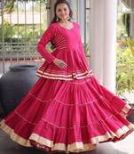 Rani Pink Gota Patti Cotton Poly Embroidered Navratri Lehenga Choli