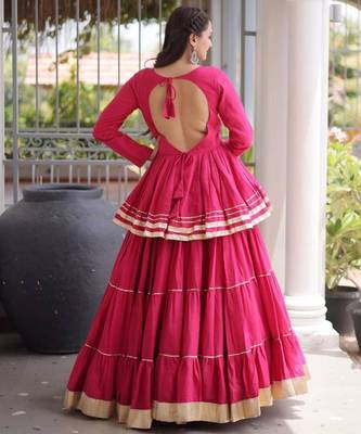 Rani Pink Gota Patti Cotton Poly Embroidered Navratri Lehenga Choli 2