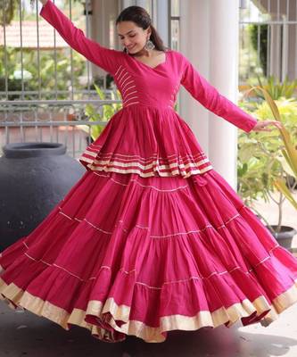 Rani Pink Gota Patti Cotton Poly Embroidered Navratri Lehenga Choli 4