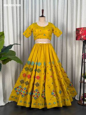 Mustard Sequins Work Silk Blend Embroidered Navratri Lehenga Choli 2