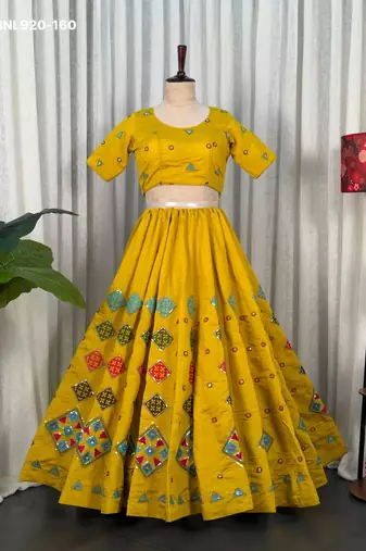 Mustard Sequins Work Silk Blend Embroidered Navratri Lehenga Choli