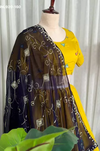 Mustard Sequins Work Silk Blend Embroidered Navratri Lehenga Choli