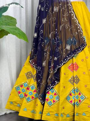 Mustard Sequins Work Silk Blend Embroidered Navratri Lehenga Choli 4