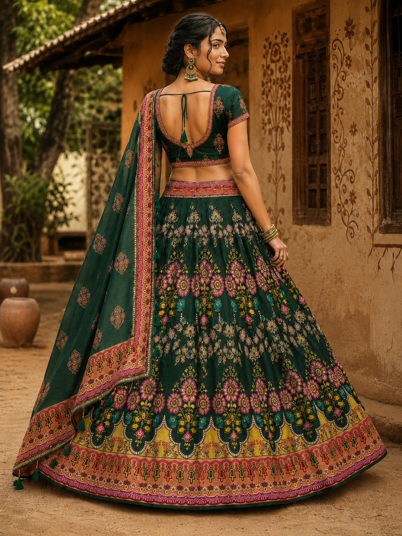 Navratri Ajrakh Print Rayon Lehenga Choli & Blouse With Dupatta