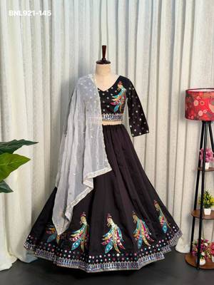Black Mirror Work Silk Blend Embroidered Navratri Lehenga Choli 2