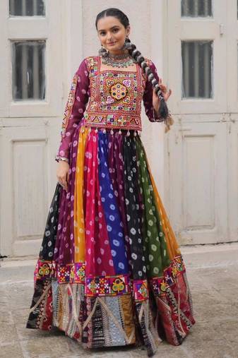Multicolor Thread Work Georgette Embroidered Navratri Lehenga Choli