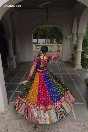 Multicolor Thread Work Georgette Embroidered Navratri Lehenga Choli
