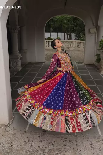 Multicolor Thread Work Georgette Embroidered Navratri Lehenga Choli