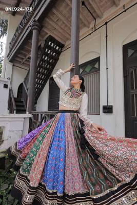 Multicolor Mirror Work Cotton Poly Embroidered Navratri Lehenga Choli 2
