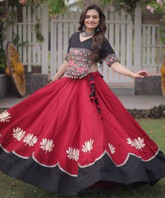 Red Thread Work Silk Blend Embroidered Navratri Lehenga Choli 2