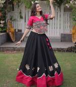 Black Thread Work Silk Blend Embroidered Navratri Lehenga Choli