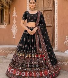 Navratri Ajrakh Print Rayon Lehenga Choli & Blouse With Dupatta