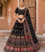 Navratri Ajrakh Print Rayon Lehenga Choli & Blouse With Dupatta