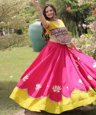 Pink Thread Work Silk Blend Embroidered Navratri Lehenga Choli 2