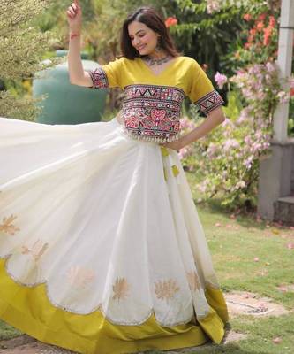 off white silk blend embroidered Navratri lehenga choli 2