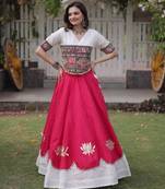 pink silk blend embroidered Navratri lehenga choli