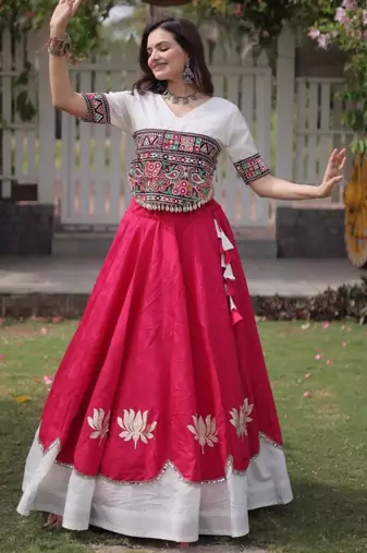 pink silk blend embroidered Navratri lehenga choli