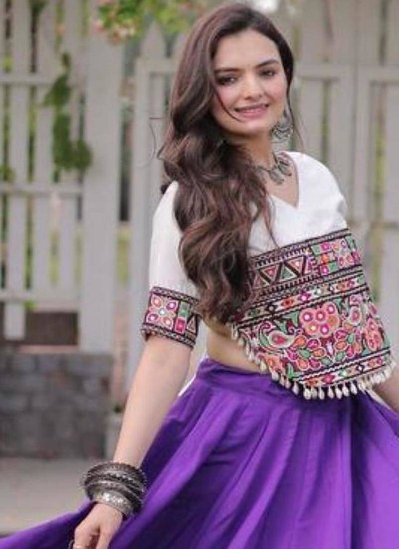 purple silk blend embroidered Navratri lehenga choli