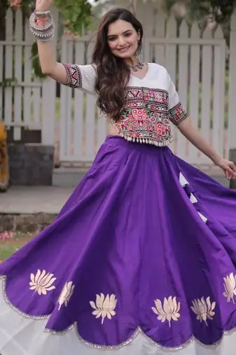 purple silk blend embroidered Navratri lehenga choli