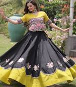 black silk blend embroidered Navratri lehenga choli