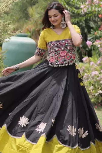 black silk blend embroidered Navratri lehenga choli